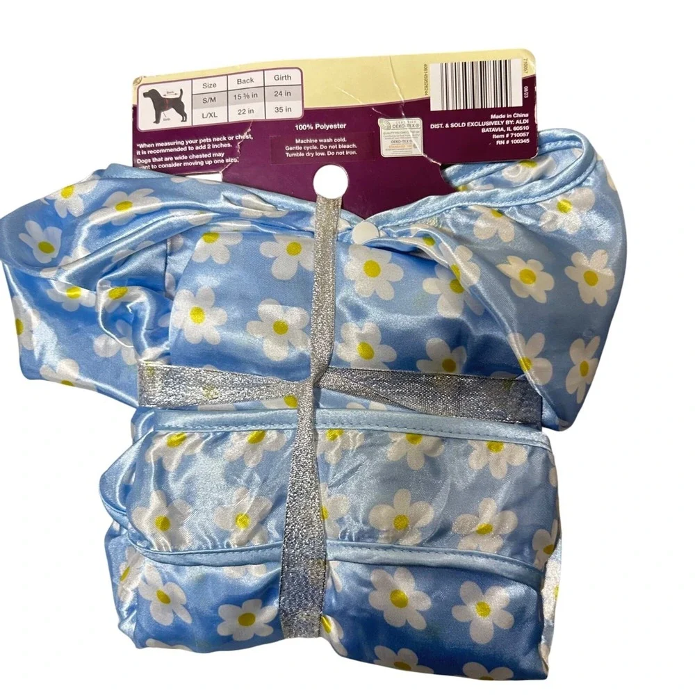 Heart To Tail Pet Bathrobe L/XL Blue Daisy‎ Design 100% Polyester Large Dog